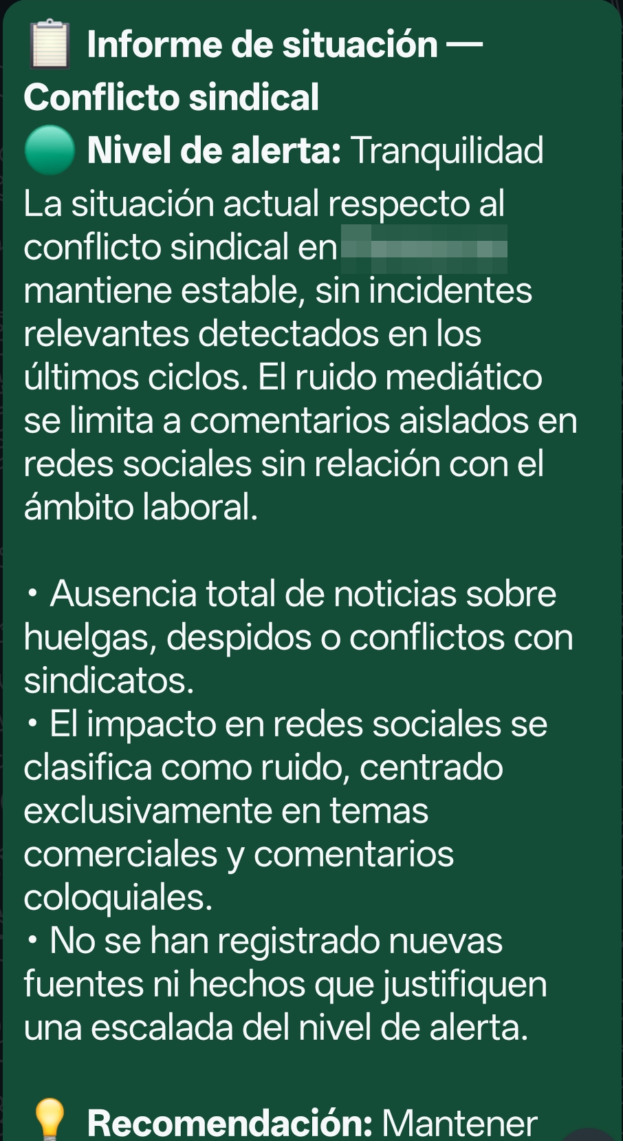 Informe de situación del Mochi de crisis en un grupo de WhatsApp